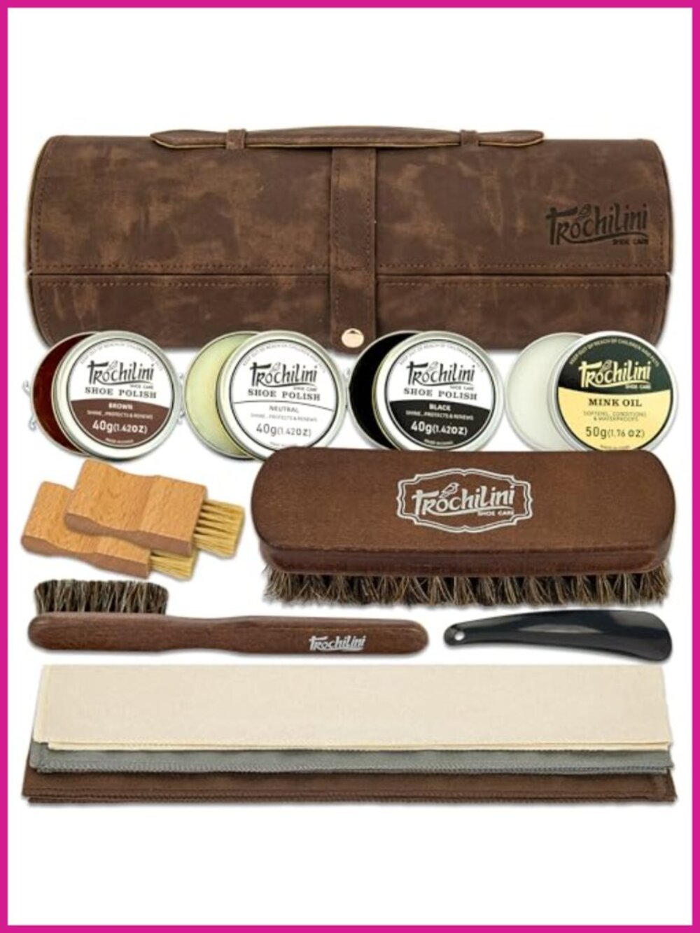 13PC Shoe Polish Kit Leather Care Mink Oil Horsehair Brushes Travel Case